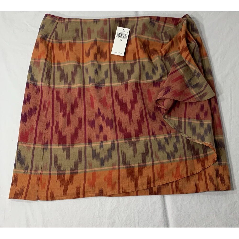 Lauren Ralph Lauren Berry Geo Print‎ Cotton Linen Wrap Skirt Western Size 16 NWT